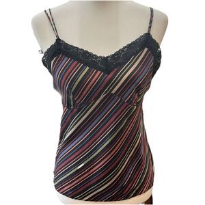 Talbots Silk Lace Trim Cami Multicolor Striped Y2K Stretch Tank Top Size 10
